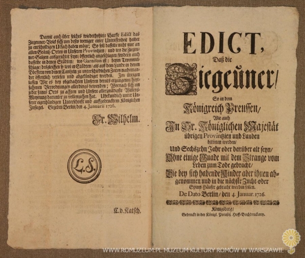 Zakaz wędr&oacute;wki Cygan&oacute;w na terenie Kr&oacute;lestwa Prus